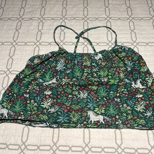 Floral Green Crop Top with Unicorn Print